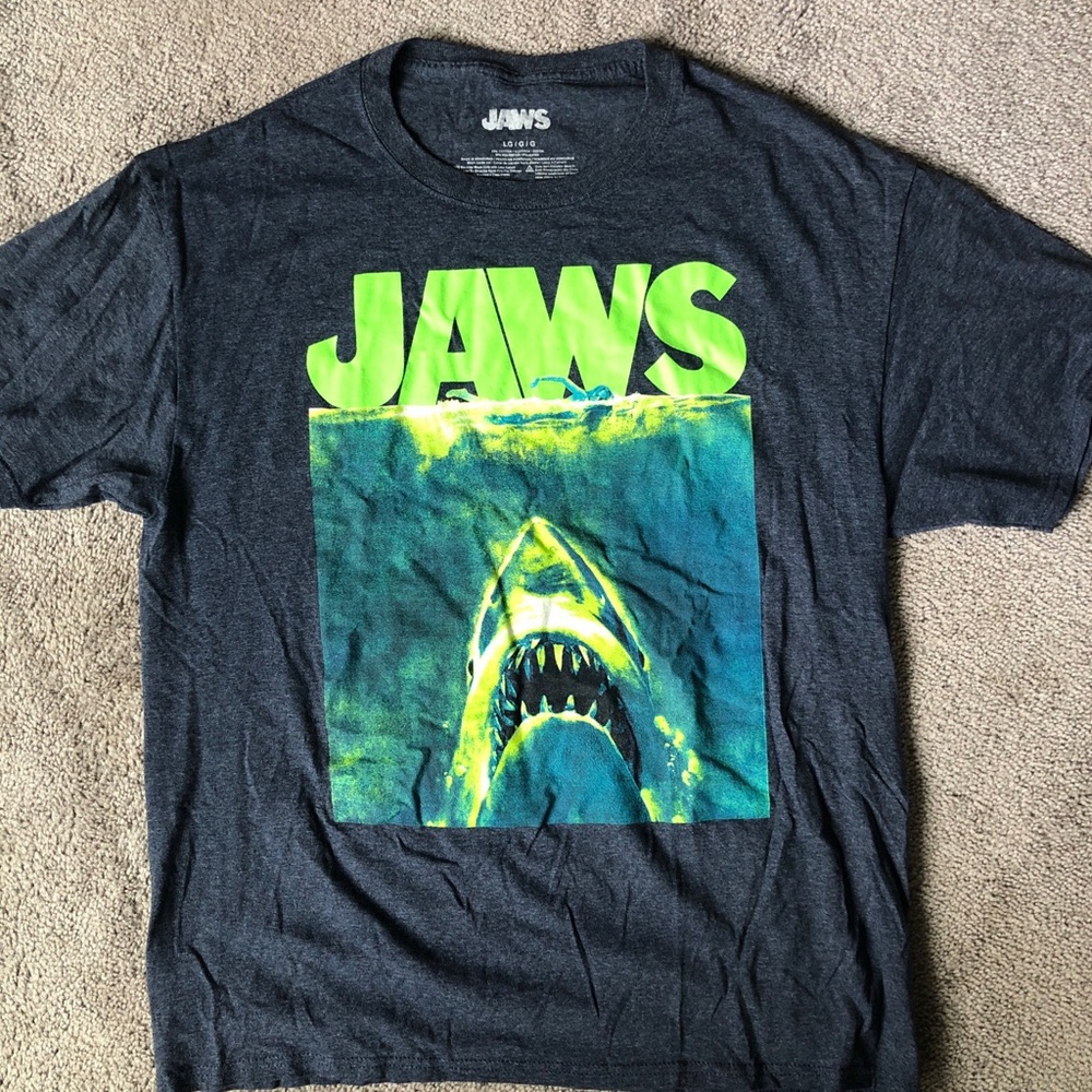 Jaws Neon Green Movie Poster Adult T-Shirt -  large